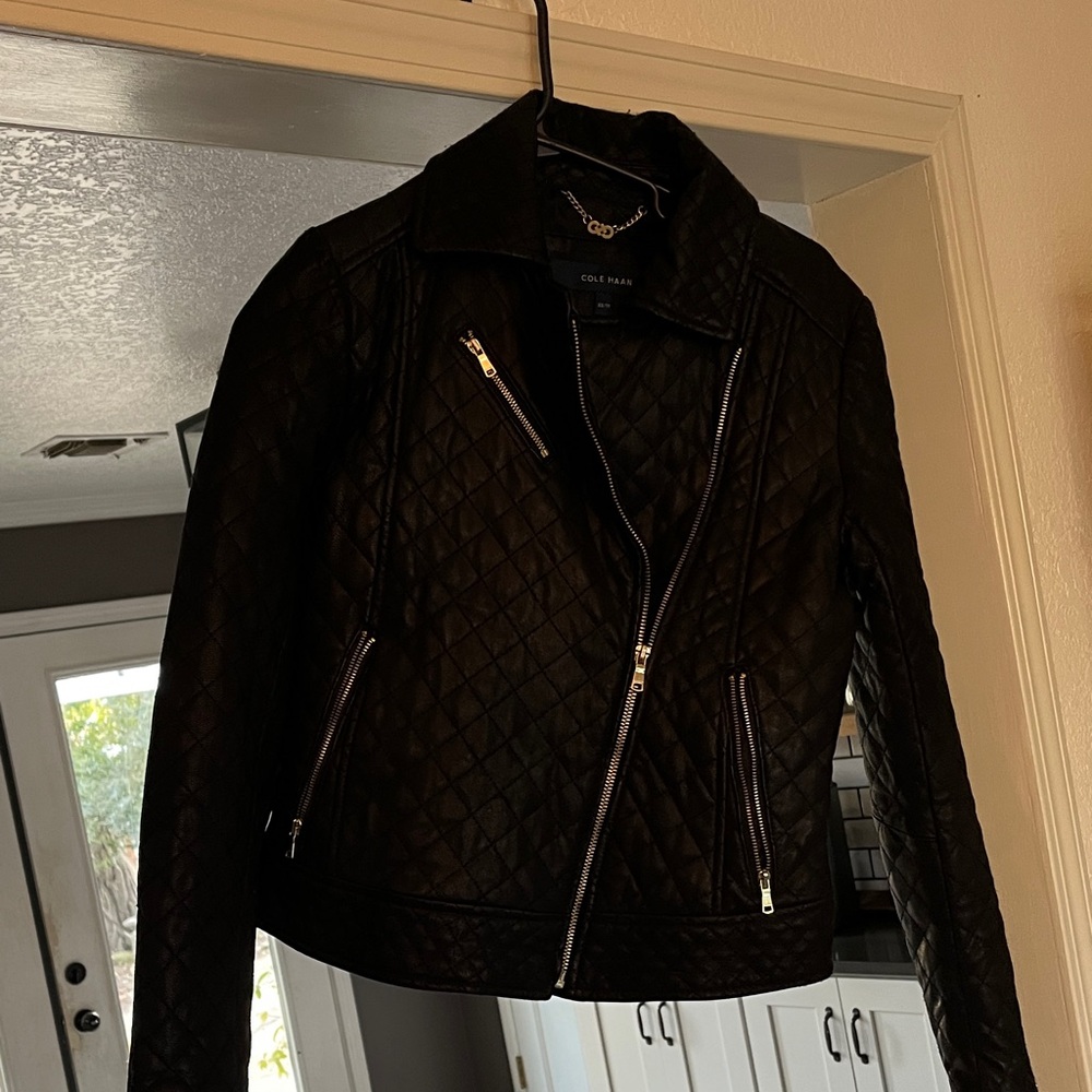 Cole Haan Women's Black Leather Quilted Jacket